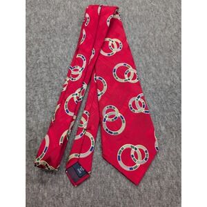 Polo Ralph Lauren Red Silk Tie Interlocking Circles Geometric Hand Made Mens